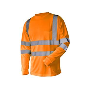 Imagem de Camiseta L&M Hi Vis ANSI Classe 3 Segurança refletiva laranja limão manga longa alta visibilidade, Orange_l, 5X-Large