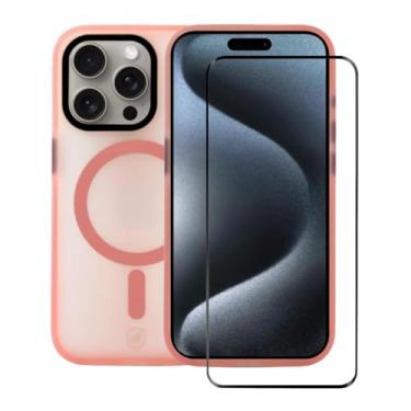 Imagem de Kit Capa Case Capinha Magsafe Pro Rosa e Pelicula Coverage 5D Pro Preta para iPhone 15 Pro - Gshield