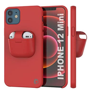 Imagem de Punkcase Capa para iPhone 12 Mini Airpods (série CenterPods) | Capa fina e durável 2 em 1 projetada para iPhone 12 Mini (5,4 polegadas) | Protege seu telefone e armazena seus AirPods, geração 1 e 2 [Vermelho}