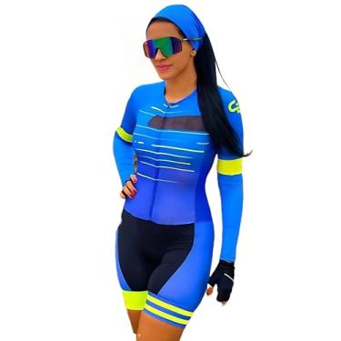 Imagem de Conjunto de camisa de ciclismo feminino de uma peça e shorts PP-4GG, Multicolorido 7, X-Small