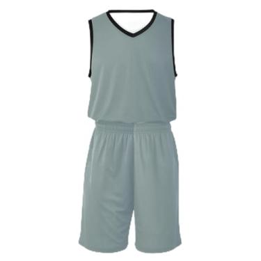 Imagem de Camisetas de basquete para meninos com gradiente azul vermelho, ajuste confortável, vestido de jérsei de basquete 5 a 13 anos, Cinza dégradé, GG