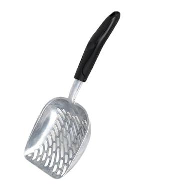 Imagem de GERRIT Colher de areia para gatos, peneira de liga de alumínio, colher de metal para gatos, pá profunda, cabo longo, peneiramento de cocô, levantador de cocô de gato, durável, resistente, para caixa