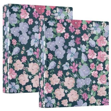 Imagem de Fichários de caderno de anéis redondos, fichários de caderno de 3,8 cm com bolsos, pacote de 1/2 fichário escolar, 200 folhas, primavera, flores elegantes, fofas