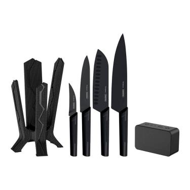 Imagem de Jogo de Facas Tramontina Nygma com Suporte e Caixa de Som 23699082 Preto