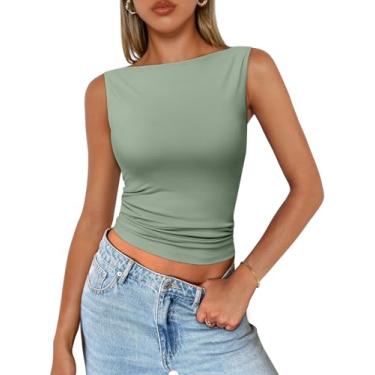 Imagem de Trendy Queen Regata feminina casual primavera verão básica fofa 2024 camiseta sem mangas Y2K moda roupas, Verde, G