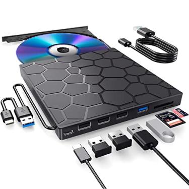 Imagem de Unidade Externa de CD/DVD 8 em 1 USB 3.0 Ultrafina para Laptop e Desktop - Leitor e Gravador Compatível com Windows 11/10/8/7 e Linux