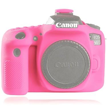 Imagem de Easy Hood Capa para câmera Canon 90D, superfície de textura, antiarranhões, ajuste fino, capa protetora de borracha de silicone macio para câmera Canon EOS 90D DSLR (rosa)