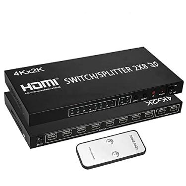 Imagem de Divisor HDMI 2X8, divisor de vídeo HDMI Full HD 4K 2x8 Split 2 entradas e 8 saídas de tela dupla para PS3 Xbox PC para projetor de monitor HDTV com alimentação