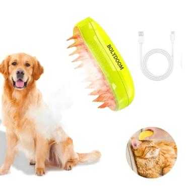 Imagem de Escova Removedora Tira Pelos com Vaporização 3 em 1 - Banho a Seco, Massagem e Limpeza - Silicone Suave - Ideal para Gatos e Cachorros - USB Recarregável - BOLYDOOM