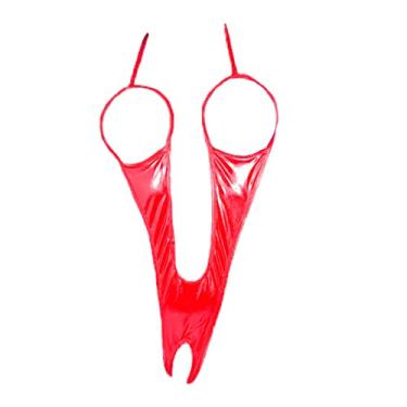 Imagem de YQHWLKJ Mulheres sutiã aberto lingerie sexy couro PU disfarces sexy virilha fato erótico tentação roupa sexual, Rede, Tamanho único