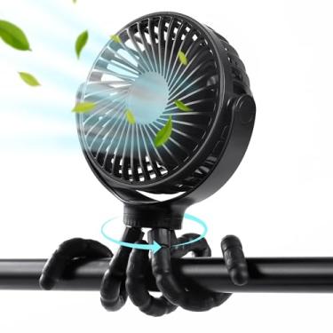 Imagem de Ventilador de carrinho de bebê - Ventilador de bebê de assento de carro portátil pessoal, rotação de 360°, tripé flexível com clipe no carrinho, ventilador de mesa com USB ou bateria ajustável, 3
