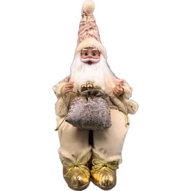 Imagem de Papai Noel Sentado Rosa/Gold Decoração Natal 40Cm