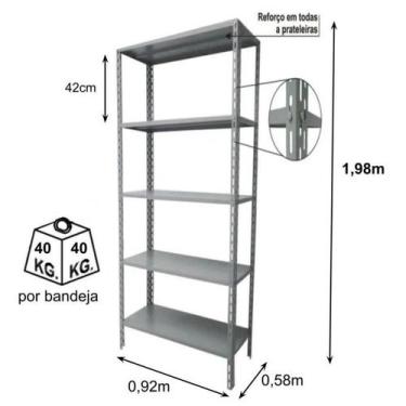 Imagem de Estante de Aço com 05 Bandejas 58 cm (22/18)  1,980,920,58m  AMAPA  11