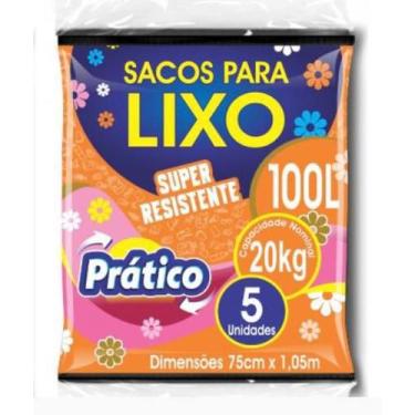 Imagem de Saco de lixo 100 litros preto prático pct/ 5 unid - E A COSTA 