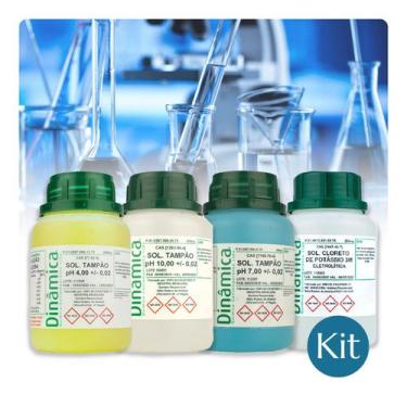 Imagem de Soluções Tampão Phmetro Kit Calibrador Ph 4, 7, 10 KCl 3M Medidores 3 