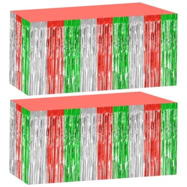 Imagem de Bouiexye Pacote com 2 saias de mesa com franja de tinsel de 75 x 272 cm, saias de mesa descartáveis para cortinas retangulares de mesa, pano de fundo, desfile, boias de casamento, chá de bebê