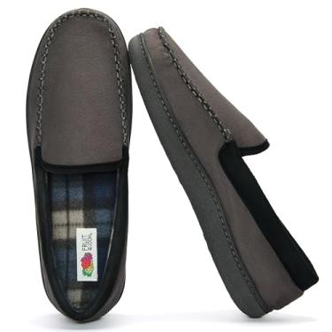 Imagem de Fruit of the Loom Chinelo veneziano masculino de microcamurça – confortável, sola de espuma viscoelástica para uso interno/externo, lavável na máquina, Cinza, 11-12