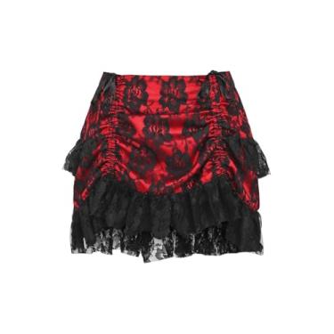 Imagem de Daisy corsets Saia feminina de renda vermelha e preta franzida, Vermelho, GG