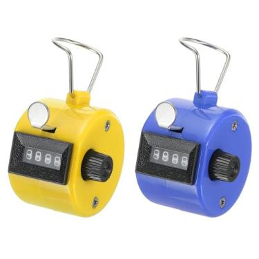 Imagem de PATIKIL Contador de cliques, 2 peças, 4 dígitos, mecânico, portátil, contador de passos, para treino de tricô, golfe, colo, pesca, amarelo-azul