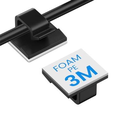 Imagem de 30 peças de clipes adesivos pretos pequenos para gerenciamento de cabos, embaixo da mesa, telefone, PC, carregador, alto-falante, suporte de cabo, gancho de parede, organizador de fios para carro,