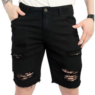 Imagem de Bermuda Jeans Masculino Preto e Branco Rasgada c/ lycra - Mitchelgutto