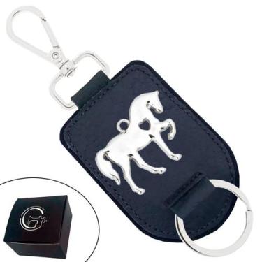 Imagem de Chaveiro de Couro Cavalo Marchador Prata com Fecho Premium - Cores Pre