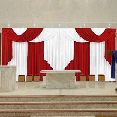 Imagem de Cortina Elegance Para Igreja Evangelica 7x4,00 Vermelho com branco - c