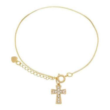 Imagem de Pulseira Folheada Com Pingente Em Cruz Strass - Gil e Jo, 1 cm