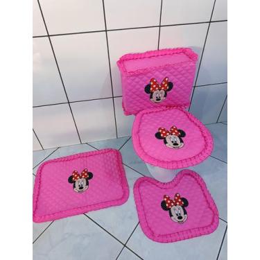 Imagem de Jogo de banheiro Minnie 4 peças Tecido  - Nara Confeccções, Rosa