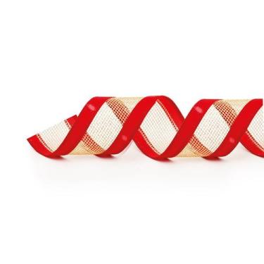Imagem de Fita Aramada Telada Vermelho e Ouro 6,3cm x 9,14m - 01 unidade - Cromu
