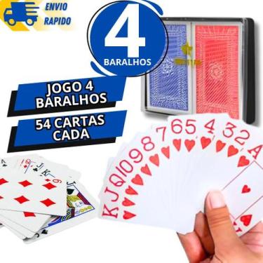 Imagem de Kit 4 Baralho 54 Cartas Cada Resistente Plastificado Jogos Poker Truco