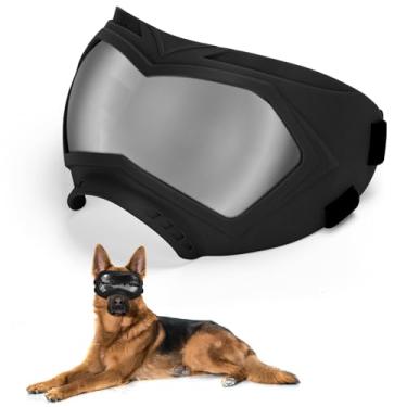 Imagem de Óculos de sol grandes para cães, óculos para animais de estimação, com alça ajustável, para cães médios e grandes, natação, patinação, à prova de vento, à prova de poeira, à prova de UV (preto-prata)