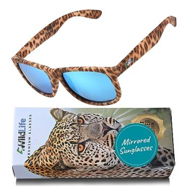 Imagem de Sleep ZM Leopard Print Inspired Polarized Sunglasses with Sea Blue Mirrored Lens Help Save Leopards and the Planet