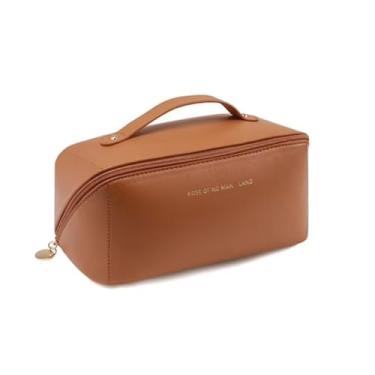 Imagem de Bolsa Necessaire Feminina Blogueira Organizador Maquiagem Cosméticos Viagem Com Alça E-ShopCenter (Marrom)