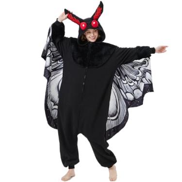 Imagem de YUTCOTC Pijama de mariposa, macacão de mariposa, cosplay, unissex, fantasia de festa, Pijama macacão branco Mothman, P