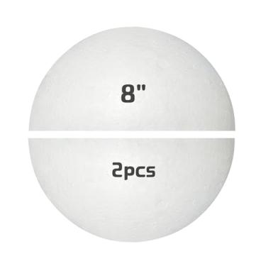 Imagem de Grandes meias bolas de isopor de 20,3 cm, 2 peças de bolas brancas de espuma para artesanato, bolas redondas gigantes lisas e sólidas para projetos de artes e artesanato como enfeites de Natal DIY
