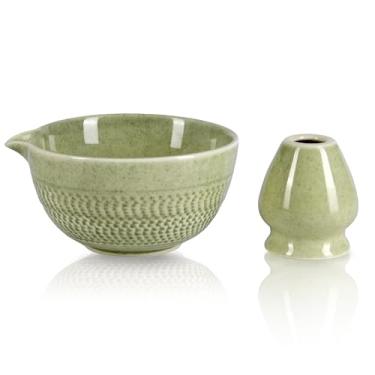 Imagem de CAMATET Tigela Matcha com bico, tigela de cerâmica Matcha de 500 ml/510.3 g, matcha chawan cerimonial japonês para Matcha em pó/salada/fruta/sopa/chá (verde Matcha | 2 peças)