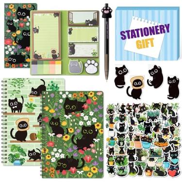 Imagem de B1ykin Conjunto de artigos de papelaria com notas adesivas, 5 peças de cadernos espirais A5 com notas adesivas, marcadores magnéticos de caneta neutra para escritório, escola, estudantes, artigos de