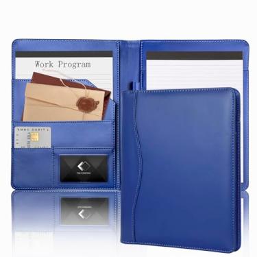 Imagem de Pasta de couro para portfólio 12 x 20, mini pasta de couro macio A5 fichário de negócios bloco de escrita legal tamanho júnior organizador de documentos para presente infantil homens mulheres azul