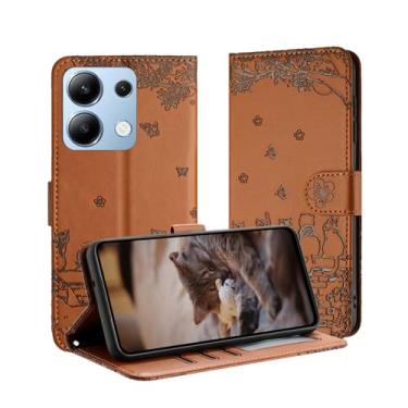 Imagem de Luksinlong Capa carteira para Xiaomi Redmi Note 13 4G (Note 5G), capa flip de couro PU de gato fofo com suporte para cartão e fivela magnética para Redmi Note 13 4G capa - marrom