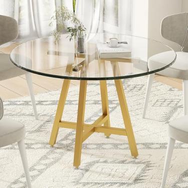 Imagem de BOTAOYIYI Base de Mesa Moderna, Mesa de Jantar, 28"H x 29"L x 3"P, Ouro, Metal, Resistente para Vidro, Madeira e Mármore