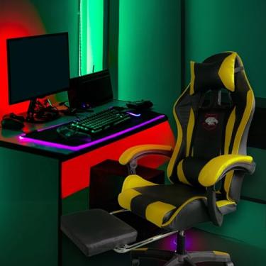 Imagem de Cadeira Gamer Ergonômica com Apoio para os Pés, Reclinável, Moldada, com Almofadas para Pesçoco e Lombar (Preto Amarelo)