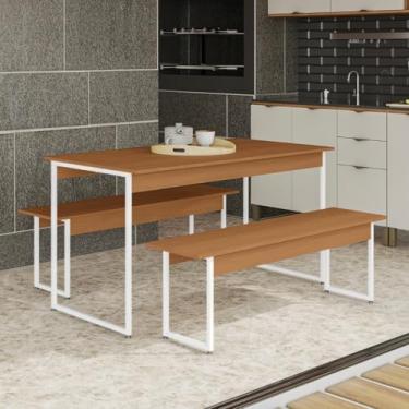 Imagem de Mesa De Jantar 6 lugares com 2 Bancos Canela/Branco