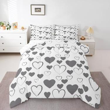 Imagem de Feelyou Conjunto de edredom com estampa romântica de amor, para crianças, meninos, meninas, tamanho casal, branco, cinza, 3 peças
