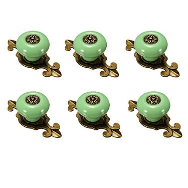 Imagem de Puxador de porta de cerâmica 6 peças puxadores retrô armário de porta armário para cozinha, gaveta de quarto, armário, peito, caixa, cômoda, armário, etc. com parafusos (verde bronzegreen)