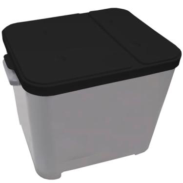 Imagem de Caixa Porta Ração Container de Plástico com Tampa, Cinza e Preto, Grande Capacidade para Armazenamento 15 KG Furacao
