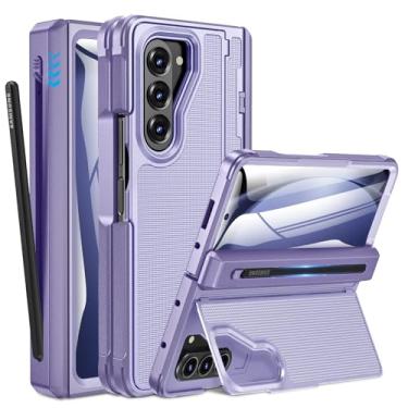 Imagem de Caka Capa para Samsung Galaxy Z Fold 5 [suporte de caneta S fino] [Kicktand invisível] [Proteção de dobradiça] [Protetor de tela] Capa de telefone rígida à prova de choque de corpo inteiro com textura