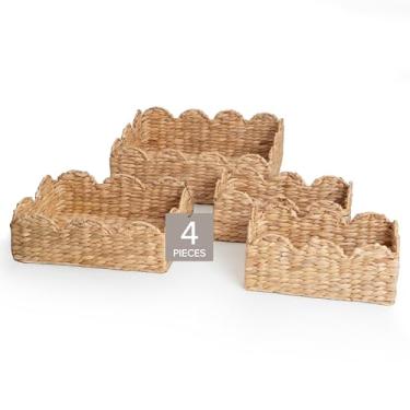 Imagem de RGI Home Cestas de armazenamento de jacinto de água – conjunto de 4 cestas decorativas de tecido, vários tamanhos para organizar em qualquer cômodo, com aros decorativos, acabamento natural