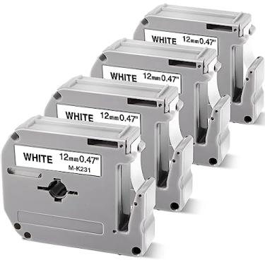 Imagem de COLORWING M-K231 compatível Brother P Touch M Tape M-K231s MK231 M231 para Brother PT-M95 PT-90 PT-70 PT-65 PT-85 refil de etiqueta, 12 mm 1,2 cm branco, pacote com 4