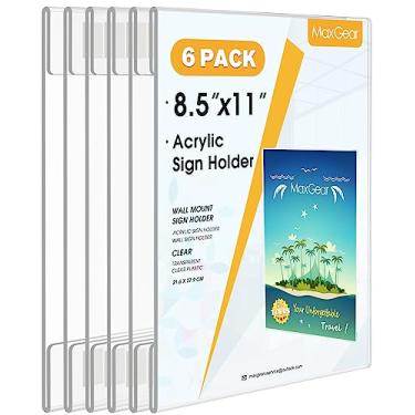 Imagem de Suporte de placa de acrílico MaxGear, suporte de placas de plástico moldura transparente, suporte de placa de montagem de parede suporte de placa de parede com adesivo de fita 3M, para Plexiglass, flyer, pôster, porta, documento, Clear, A-Portrait (8.5" x 11")/ 6 Pack